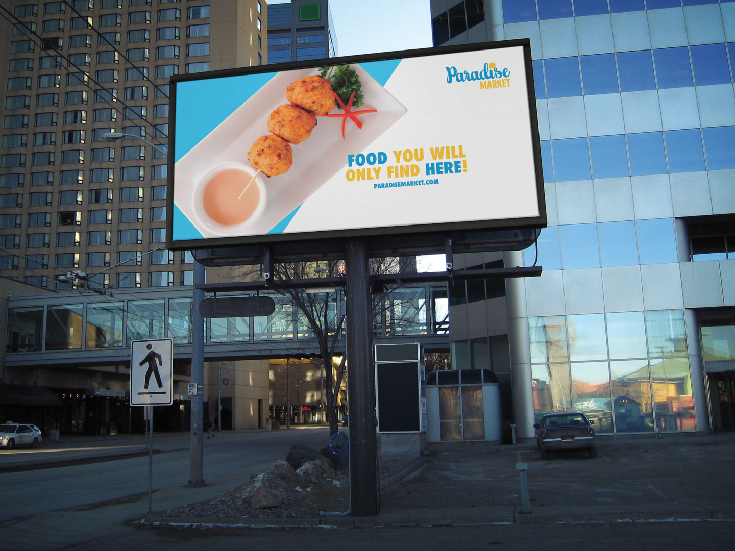 A billboard size mockup of conch that could be obtained at Paradise Market's deli